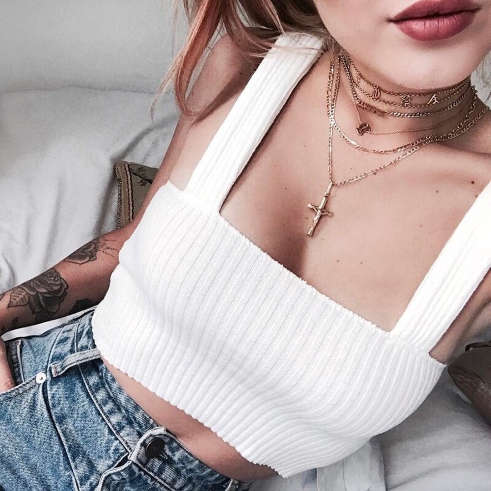 White Ribbed Boxy Cropped Tank Top
